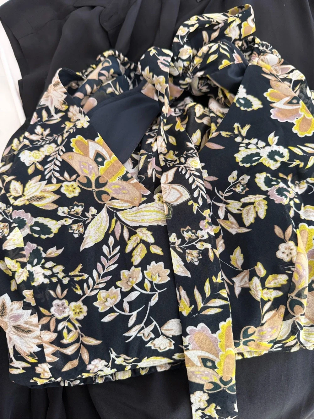 Club Monaco Navy Floral Midi Dress with Yellow and Cream Accents - Picture 3 of 4
